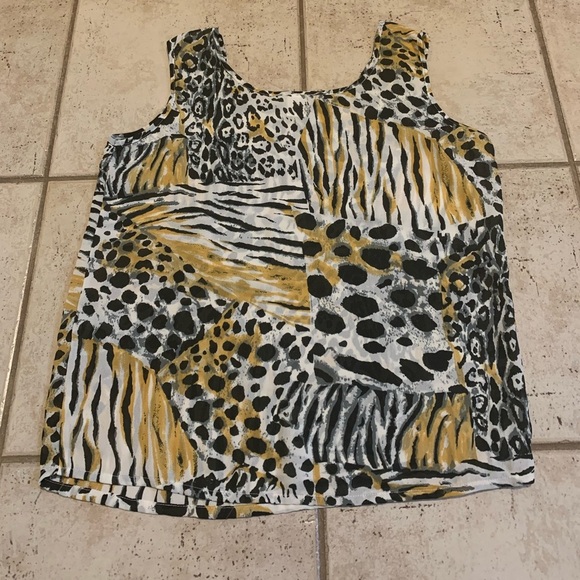 Jordan (RN 64138) Mixed Animal Print Sleeveless Blouse M Sheer Leopard Zebra - Picture 2 of 5